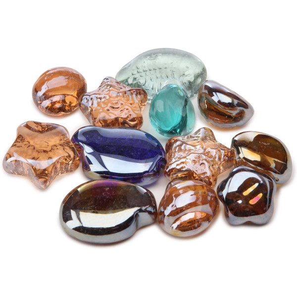 photo-Billes - Jeu de récréation - Forme de galets et coquillages - Filet de 12 pièces