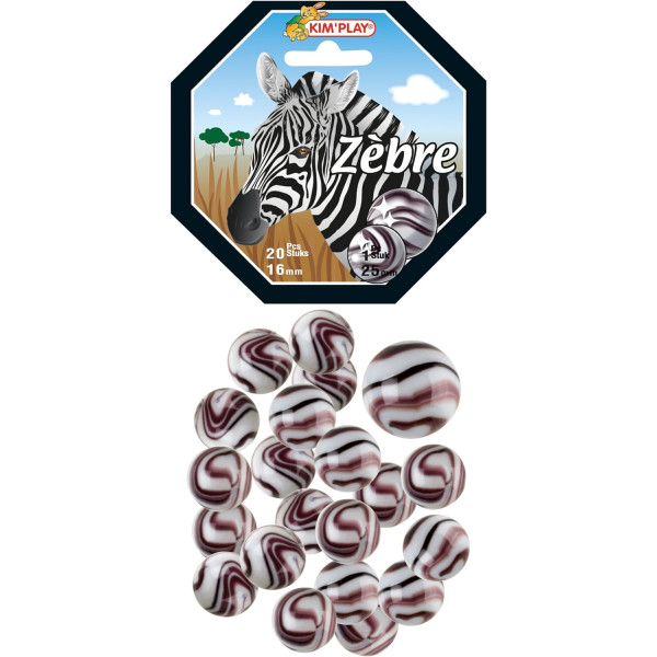 photo-Billes + calot - Couleurs du zèbre - Jeu de récréation - Filet de 21 billes