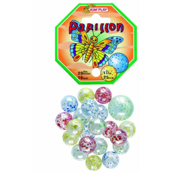 photo-Billes + calot - Papillon - Jeu de récréation - Filet de 21 billes