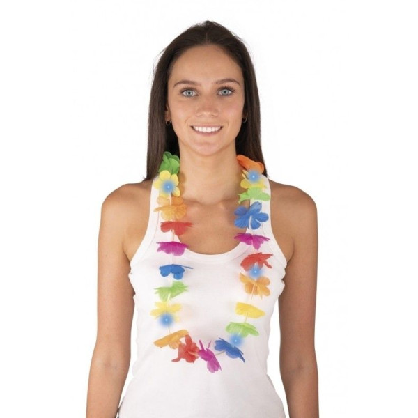 photo-Collier de fleur hawaïen - Multi couleur - Lumineux - Déguisement - Soirée