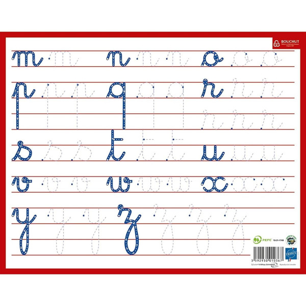 Ardoise effaçable - 2 faces - Lettres de l'alphabet - 21x26,5cm - Scolaire
