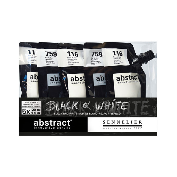 photo-Peinture acrylique - Sennelier - Abstract - Satinée - Couleurs noir et blanc - 5x120ml