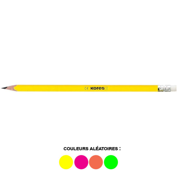 photo-Crayon graphite - HB - Embout gomme - Corps triangulaire fluos - Kores