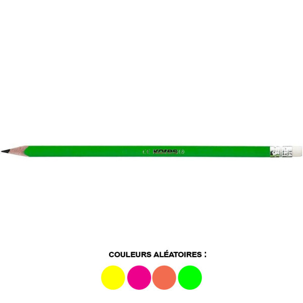 Crayon graphite - HB - Embout gomme - Corps triangulaire fluos - Kores