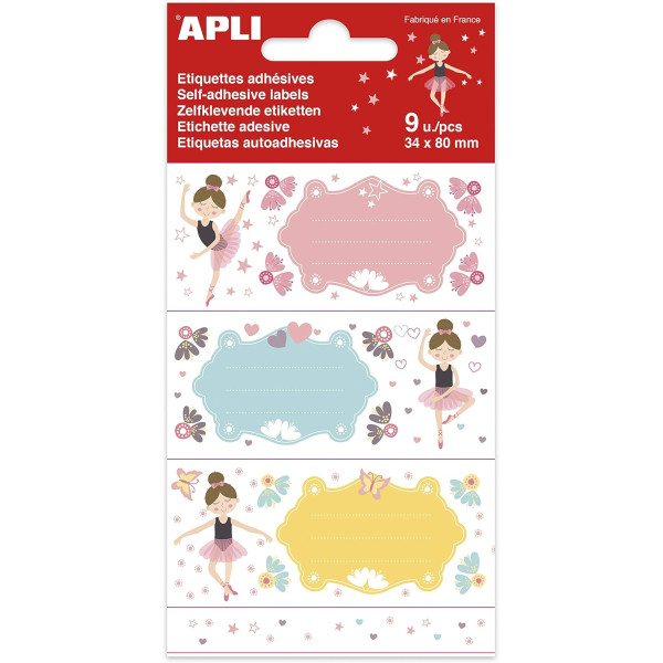photo-Etiquettes scolaires - Pour cahiers, livres - Danseuses - 36x81mm - 9 étiquettes