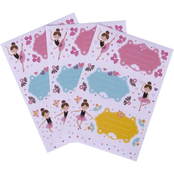 Etiquettes scolaires - Pour cahiers, livres - Danseuses - 36x81mm - 9 étiquettes