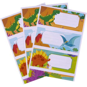Etiquettes scolaires - Pour cahiers, livres - Dinosaures - 34x80mm - 9 étiquettes