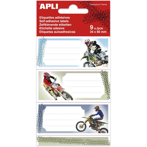 photo-Etiquettes scolaires - Pour cahiers, livres - Motos - 34x80mm - 9 étiquettes