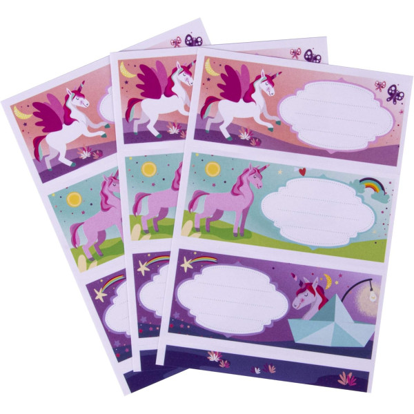 Etiquettes scolaires - Pour cahiers, livres - Licornes - 34x80mm - 9 étiquettes