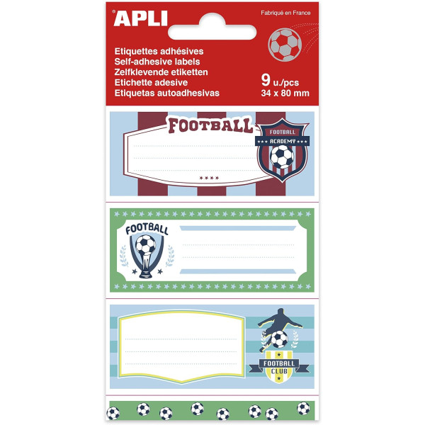 photo-Etiquettes scolaires - Pour cahiers, livres - Football - 34x80mm - 9 étiquettes