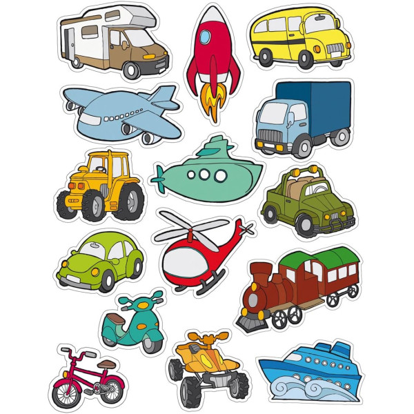 photo-Gommettes - Moyens de transport - Avion, bateau, voiture, moto - Enfant - 3 feuilles