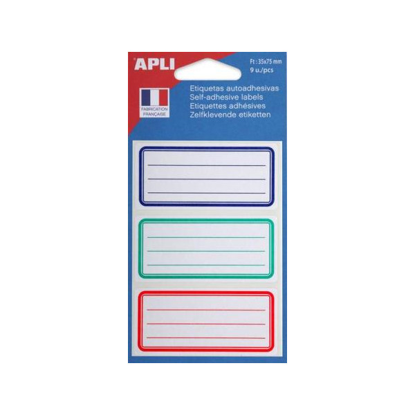 photo-9 étiquettes scolaires - Pour cahiers, livres - Avec lignes - 35x75mm - Adhésives