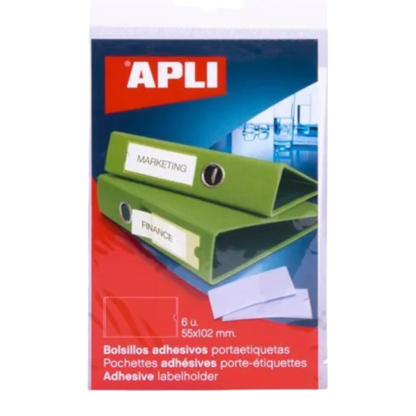 photo - Pochettes adhésives porte-étiquettes pour classeur - 55 x 102 mm - 6 unités - Apli