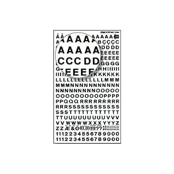 Lettres et chiffres de transfert - Noir - 5mm - 339 caractères - Apli