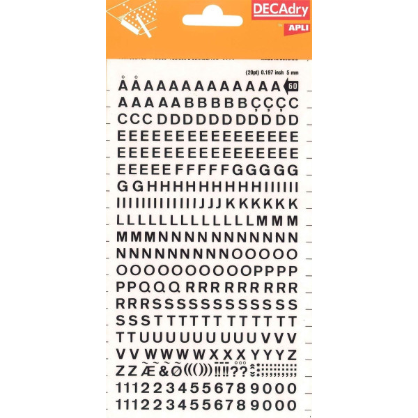 photo - Lettres et chiffres de transfert - Noir - 5mm - 339 caractères - Apli
