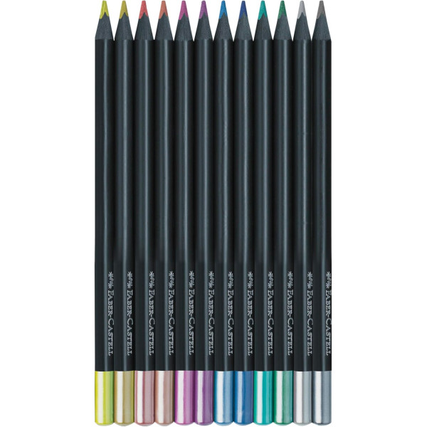 Crayons de couleur - 12 teintes métallisées - Coloriage - Enfant - Faber-Castell - Black édition