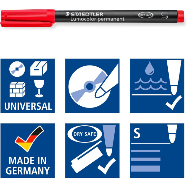 8 feutres - Indélébile - Permanent - Pointe fine - Lumocolor - Staedtler