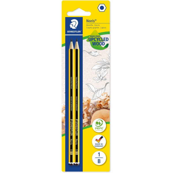 photo -2 crayons graphite - B - Bois recyclé - Staedtler - Noris
