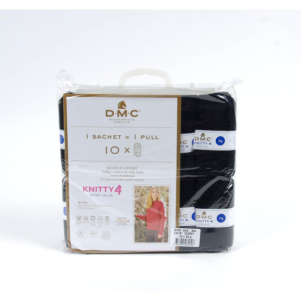 10 pelotes - 100% acrylique - Noir - 965 - 50g - 140m - DMC - Knitty 4 - Tricot