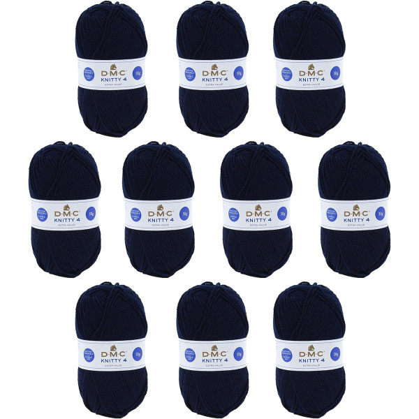 photo-10 pelotes - 100% acrylique - Marine - 971 - 50g - 140m - DMC - Knitty 4 - Tricot