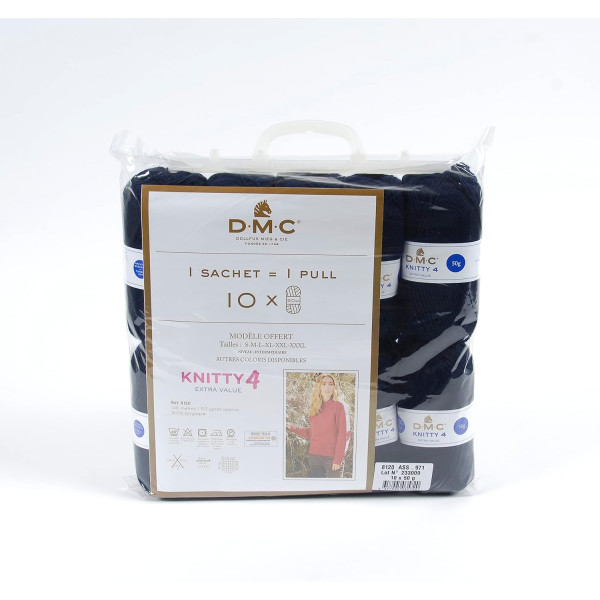 10 pelotes - 100% acrylique - Marine - 971 - 50g - 140m - DMC - Knitty 4 - Tricot