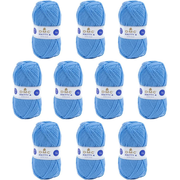 photo-10 pelotes - 100% acrylique - Bleu - 969 - 50g - 140m - DMC - Knitty 4 - Tricot