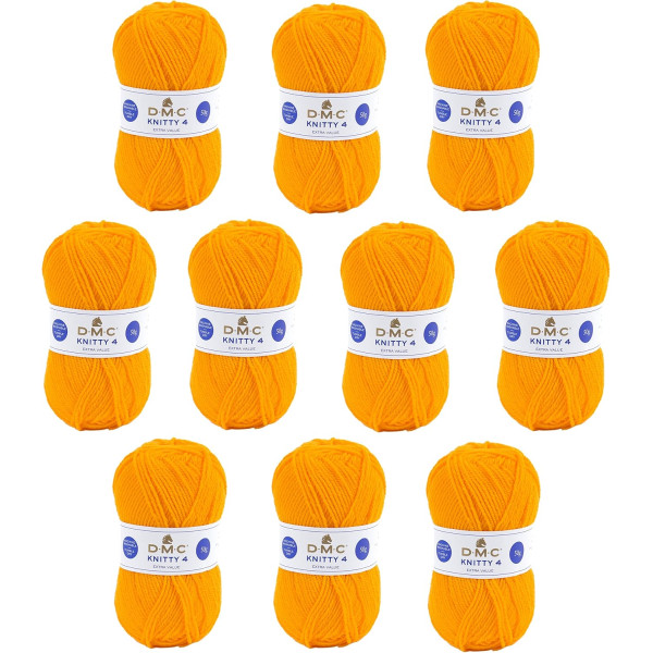 photo-10 pelotes - 100% acrylique - Jaune - 978 - 50g - 140m - DMC - Knitty 4 - Tricot