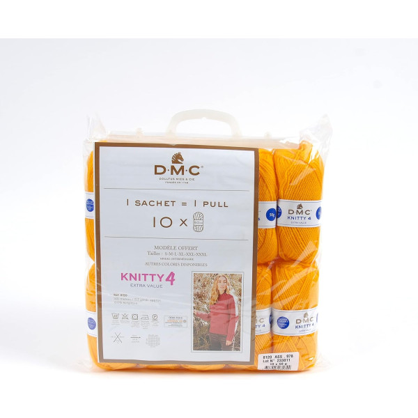10 pelotes - 100% acrylique - Jaune - 978 - 50g - 140m - DMC - Knitty 4 - Tricot
