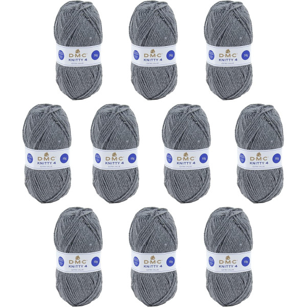 photo-10 pelotes - 100% acrylique - Gris - 838 - 50g - 140m - DMC - Knitty 4 - Tricot