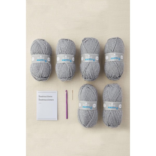 Kit crochet - Ma couverture bien-être - Gris - DMC - Intermédiaire - Laine, crochet