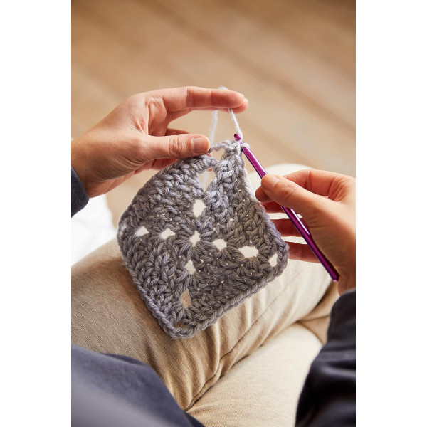 Kit crochet - Ma couverture bien-être - Gris - DMC - Intermédiaire - Laine, crochet