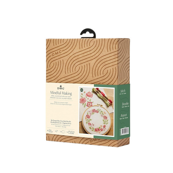 photo-Kit point de croix - Broderie - DMC - Fragrance de rose - Tambour, fils, aiguilles