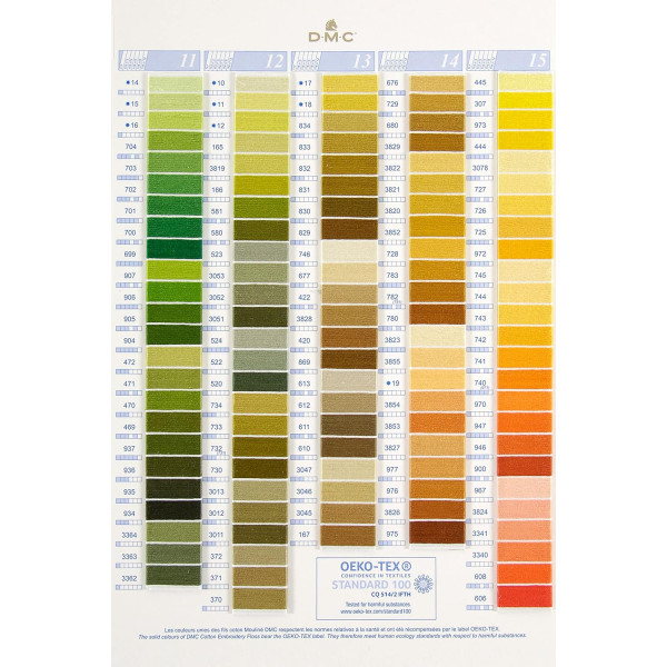 Carte de nuances de fil à broder - DMC - Coton mouliné et perlé - Broderie