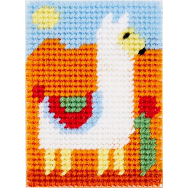 photo-Canevas - Mika le lama - 13x18cm - Pour enfant - Demi-point - Toile, fils et aiguille