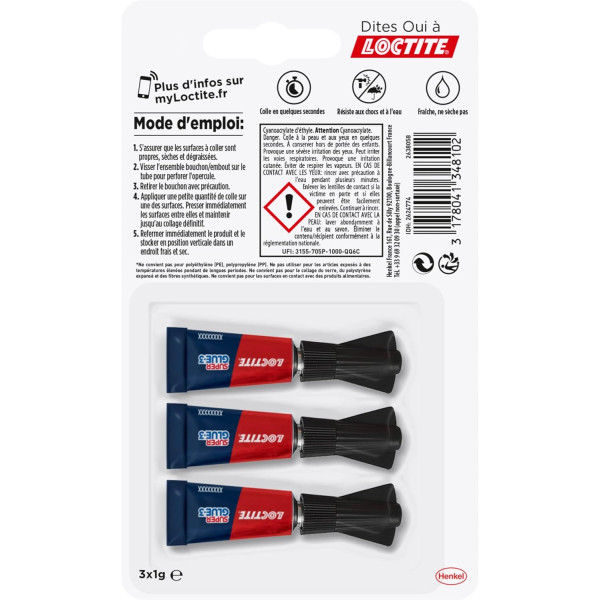 Lot de 3 super glue-3 - Liquide - 3x1g - Loctite