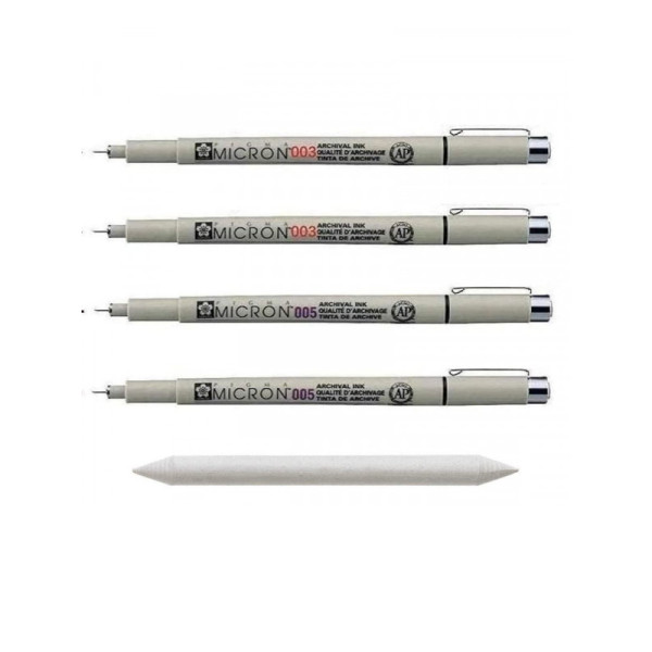 photo-4 feutres Pigma Micron - 003 - 005 - Sakura - pointe extra fine noir + 1 estompe