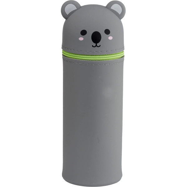 Trousse verticale - Scolaire - Gris - Koala - Silicone