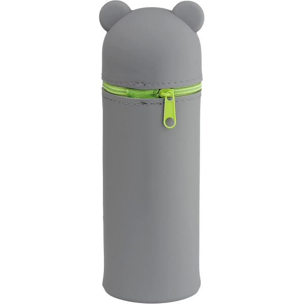 Trousse verticale - Scolaire - Gris - Koala - Silicone