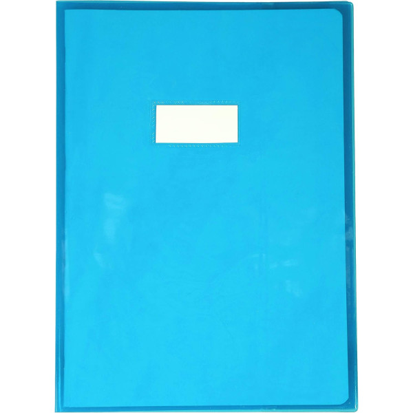 photo - Grand protège cahier - A4 - 21x29,7cm - Bleu transparent - Avec porte étiquette