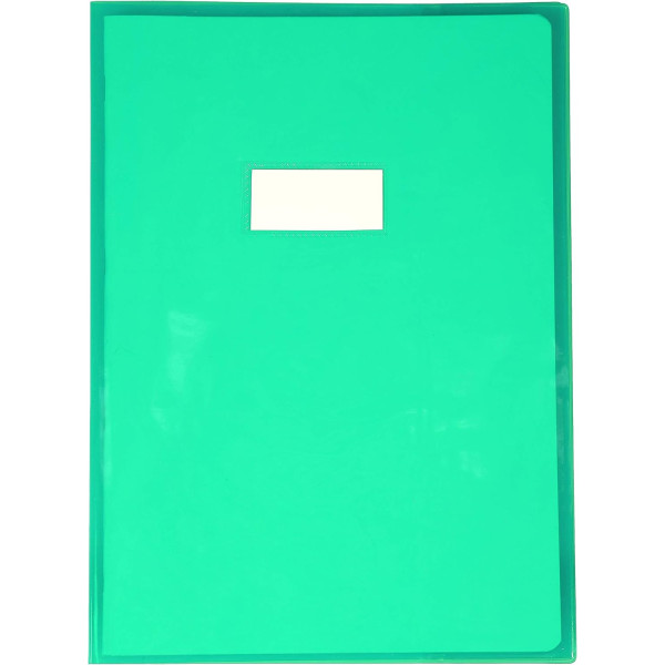 Protège cahier - A4 - 21x29,7cm - Vert transparent - Avec porte étiquette