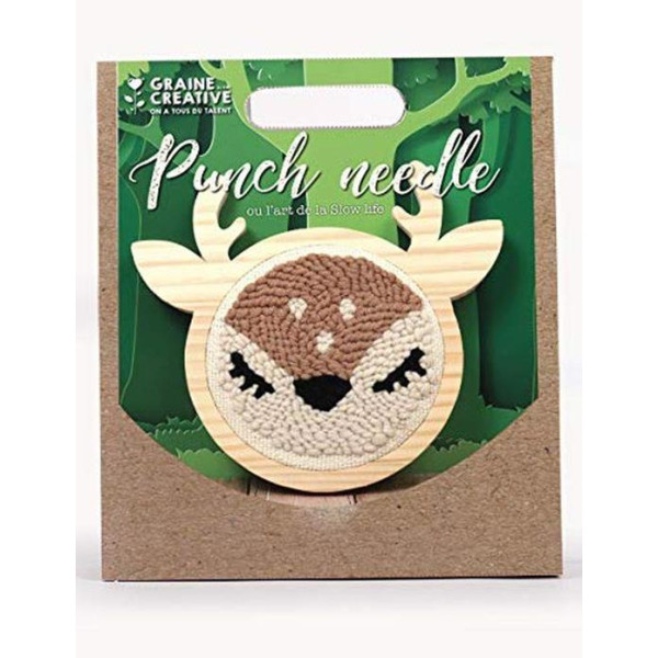 photo-Kit créatif - Punch needle - Biche - 15cm diamètre - Accessoires inclus - Graine créative