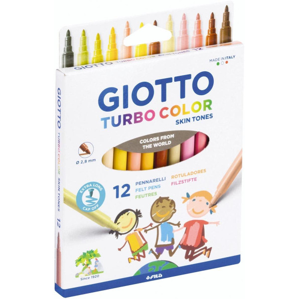 photo-Feutres de coloriage - Pointe moyenne - 12 couleurs - Tons peau - Giotto - Turbo color