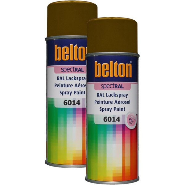 photo-2 bombes de peinture Belton Spectral RAL6014 olive jaune 400ml