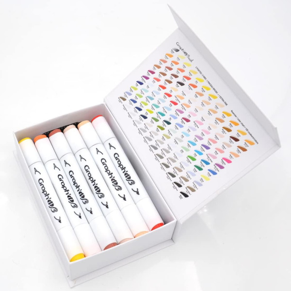 Marqueurs à alcool - Double pointe brush - Dessin, illustration, manga - 12 couleurs - Graph'it