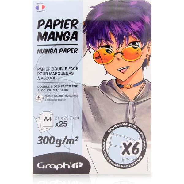 photo-Bloc dessin - Pour marqueurs à alcool - A4 - 25 feuilles - 300g - Manga - Graph'it