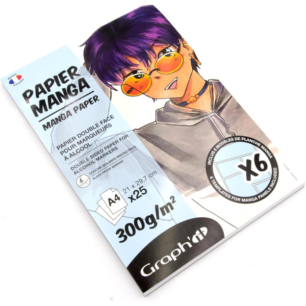 Bloc dessin - Pour marqueurs à alcool - A4 - 25 feuilles - 300g - Manga - Graph'it