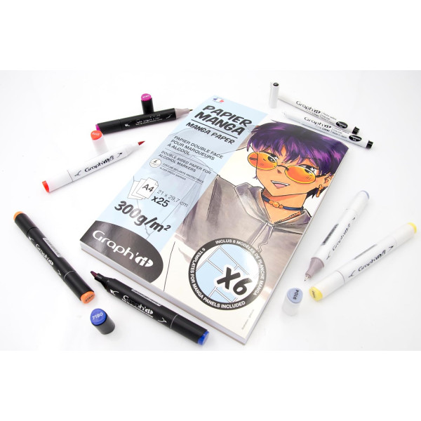 Bloc dessin - Pour marqueurs à alcool - A4 - 25 feuilles - 300g - Manga - Graph'it
