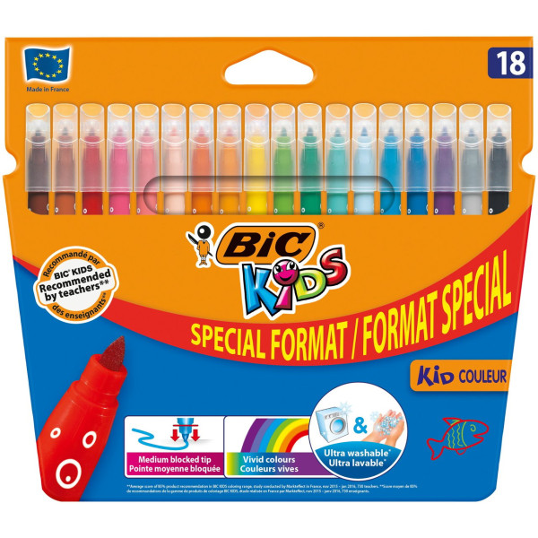 photo-Feutres de coloriage - Enfant - Pointe moyenne - 18 couleurs dont 3 fluo - BIC Kids
