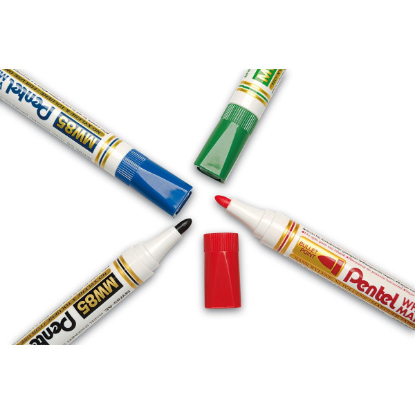 4 feutres effaçables - Noir, bleu, rouge et vert - Tableau et ardoise - Pointe moyenne - Pentel