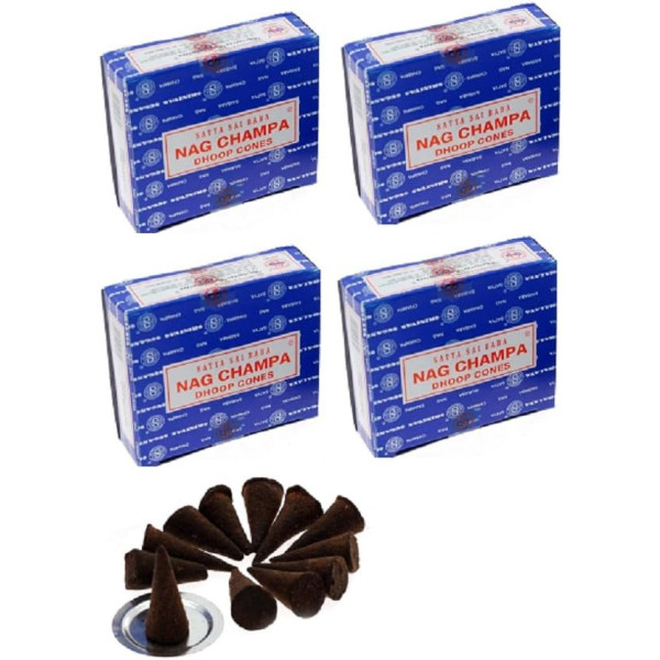 photo-Cônes d'encens à brûler - Naturel - 4 boîtes de 10 - Satya Sai Baba Nag Champa